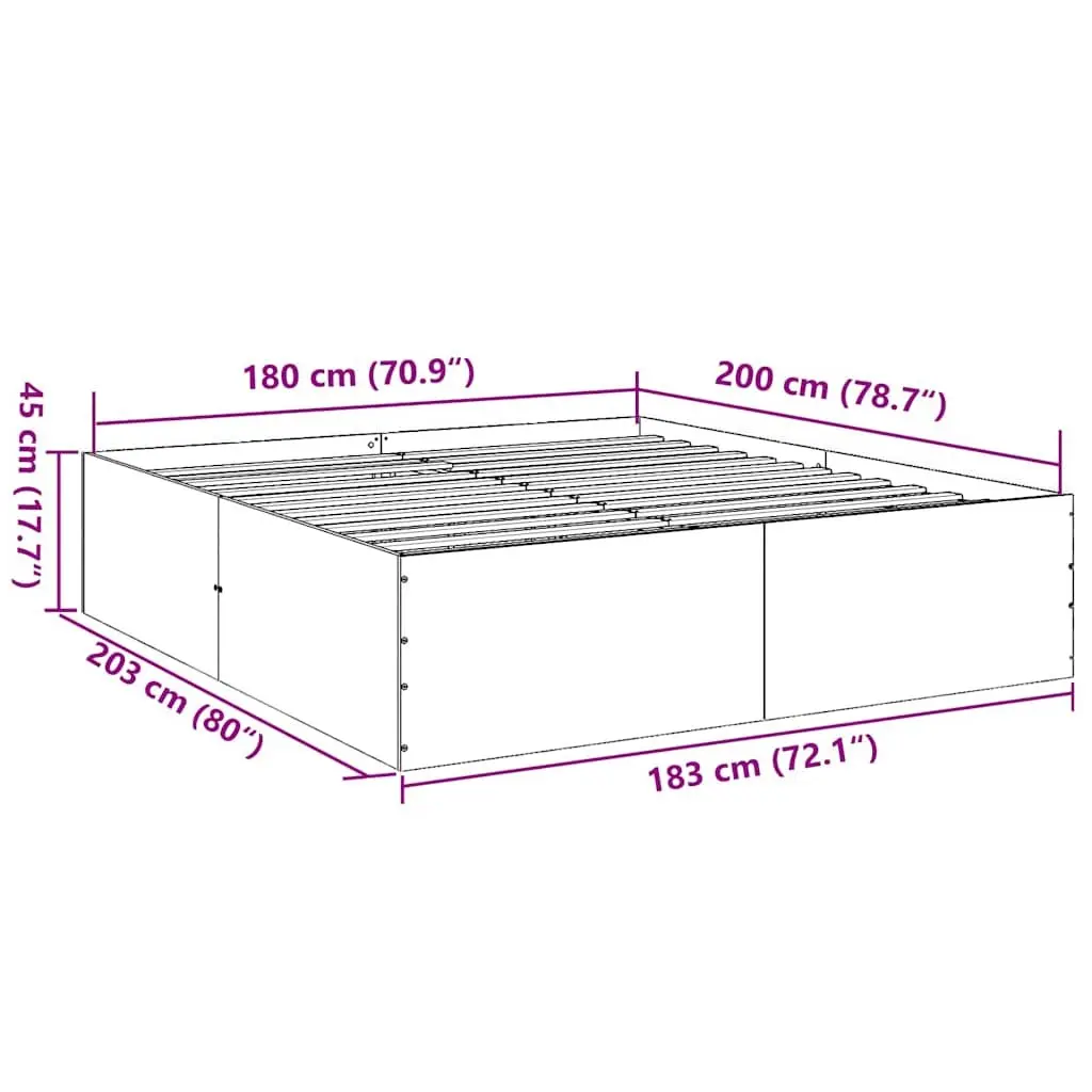 Bed Frame White 180x200 cm Modern Design Engineered Wood Slats Support