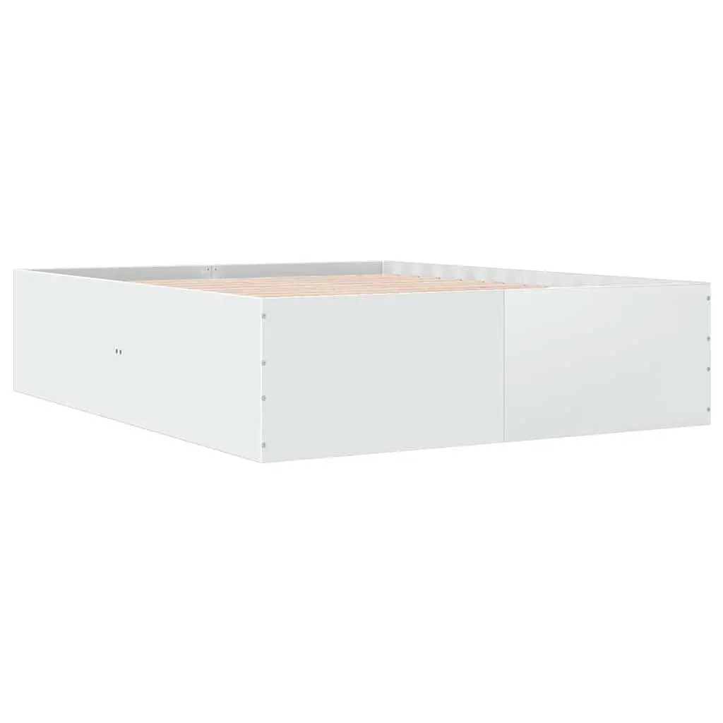White Bed Frame 150x200 cm Modern Design Engineered Wood Slatted Base Sleep