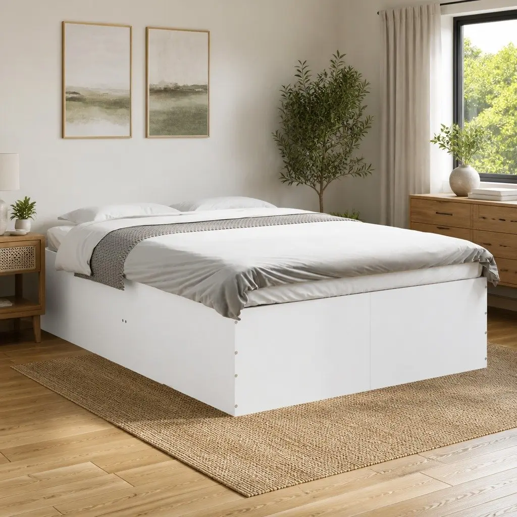 White Bed Frame 135x190 cm with Slats