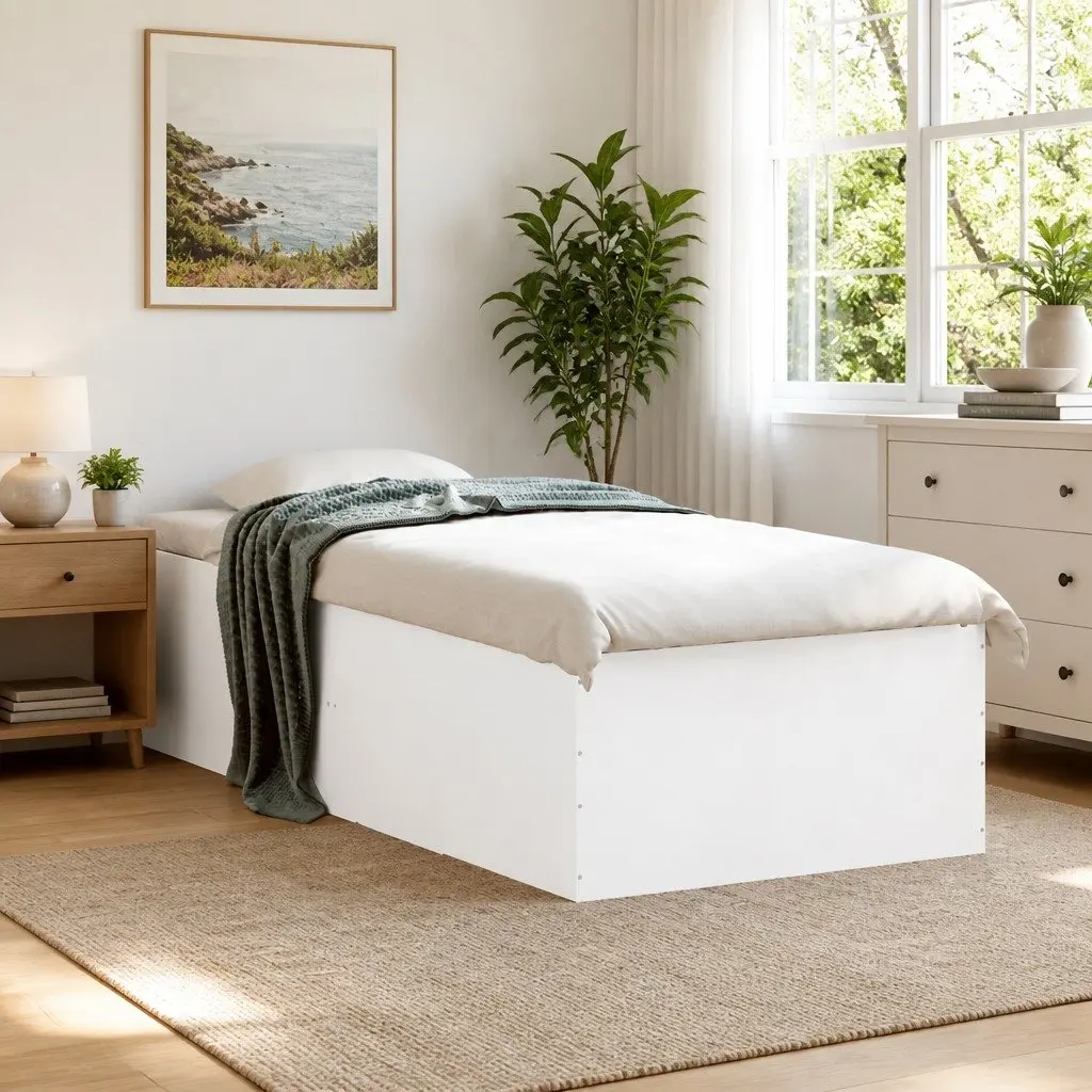 White 90x190 cm Bed Frame with Robust Slatted Base