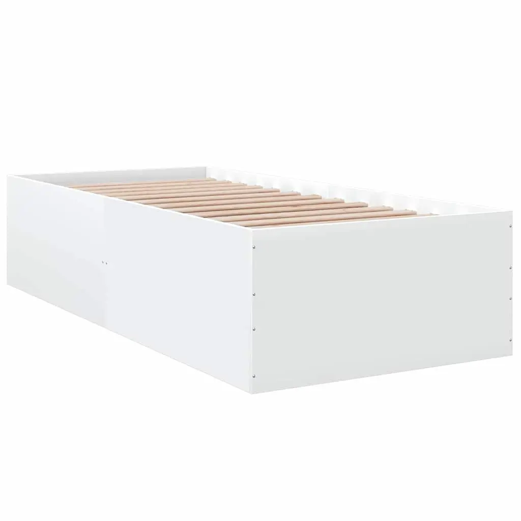 White 90x190 cm Bed Frame with Robust Slatted Base