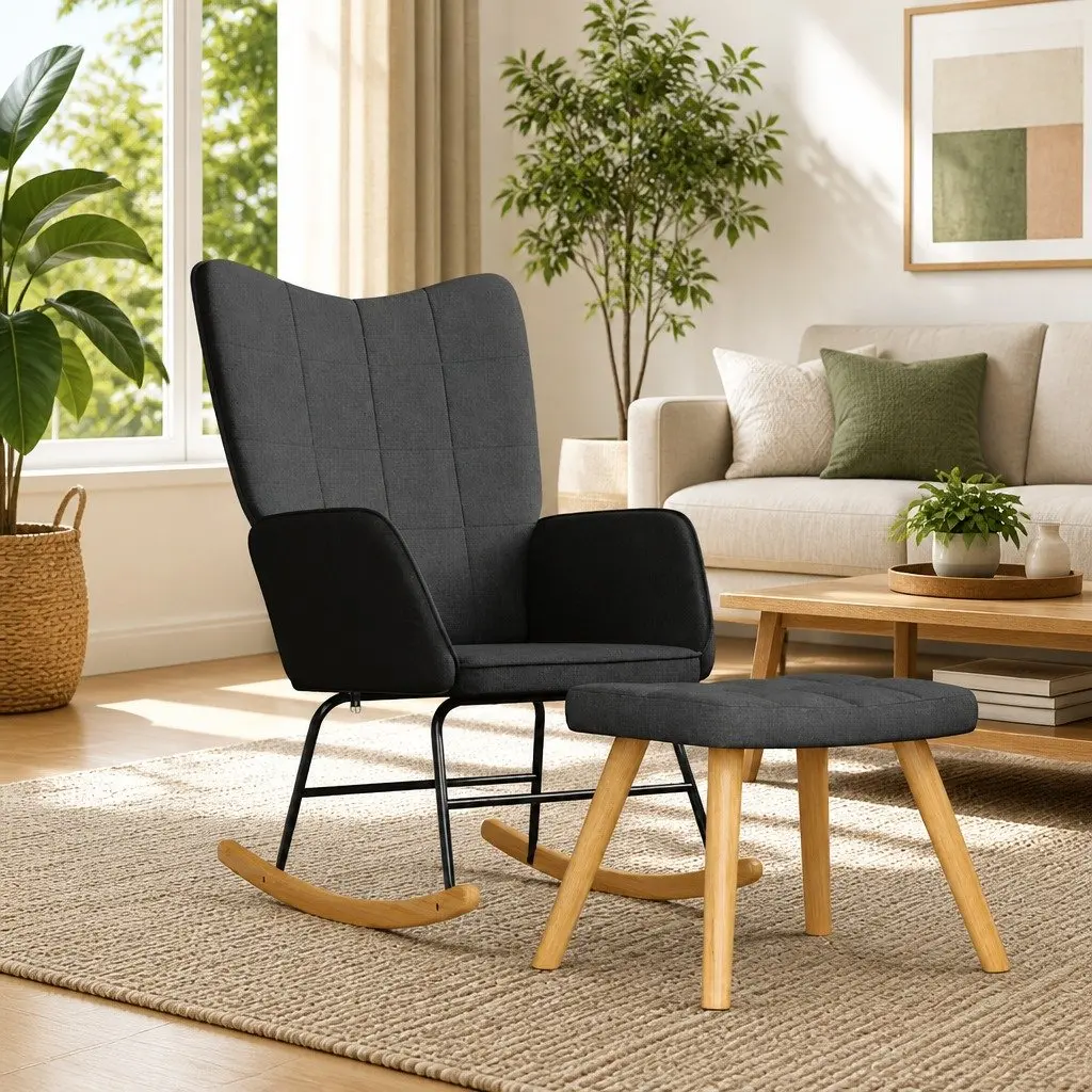 Grey Rocking Chair with Stool for Relaxation