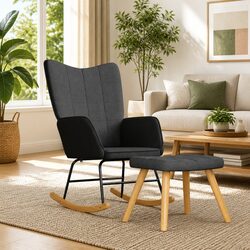 Comfortable Grey Rocking Chair with Stool for Relaxation