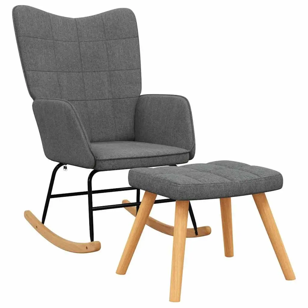 Rocking Chair with Footstool Relaxing Lounge Seat Dark Grey Fabric