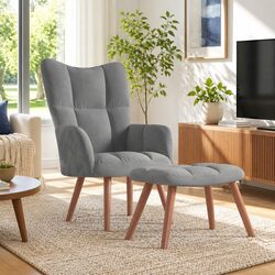Affordable Velvet Armchair with Stool for Relaxation