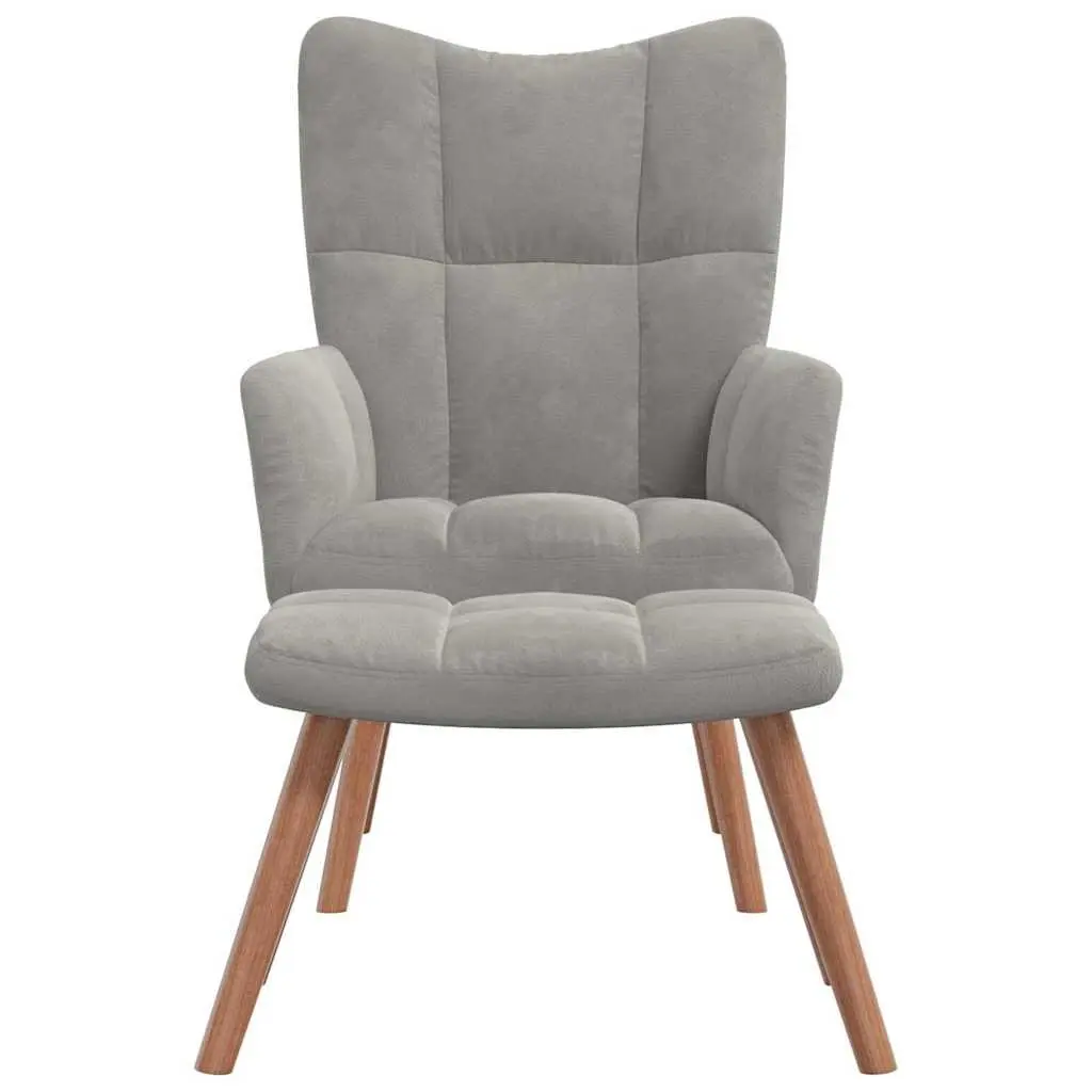 Armchair Footstool Relaxing Light Grey Velvet Upholstered Living Room