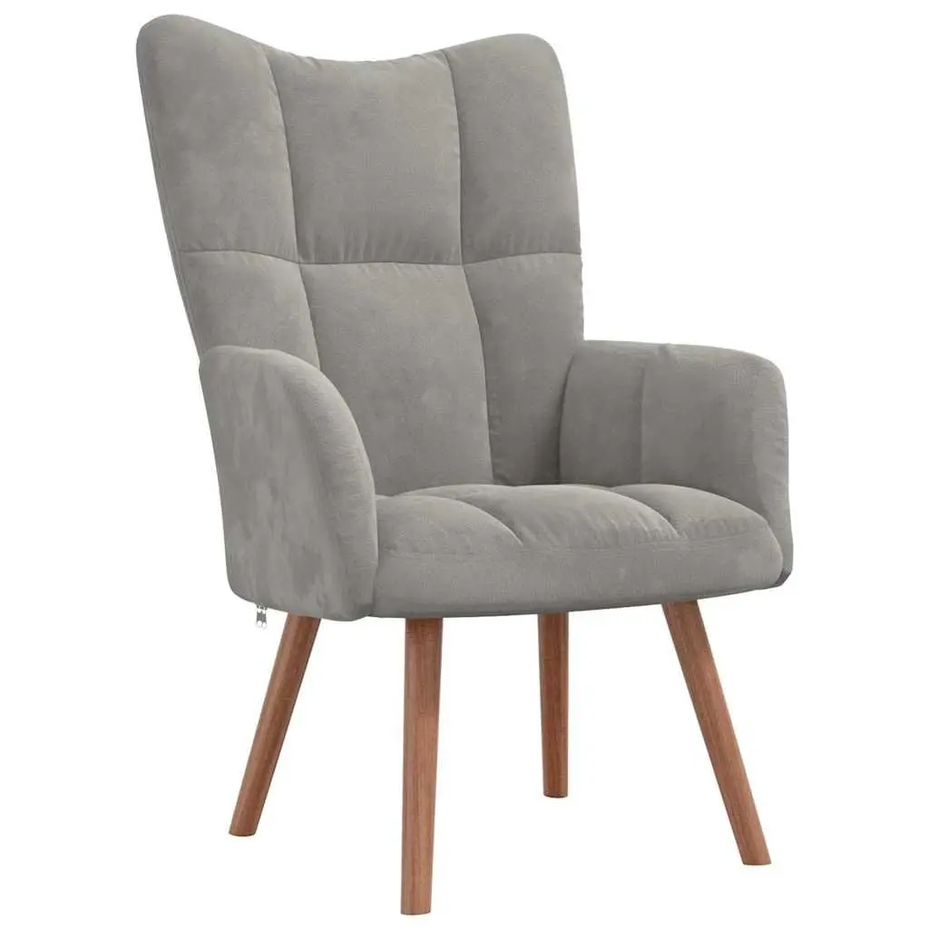 Armchair Footstool Relaxing Light Grey Velvet Upholstered Living Room