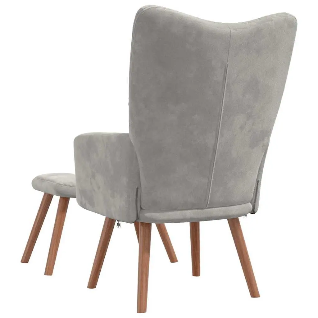 Armchair Footstool Relaxing Light Grey Velvet Upholstered Living Room