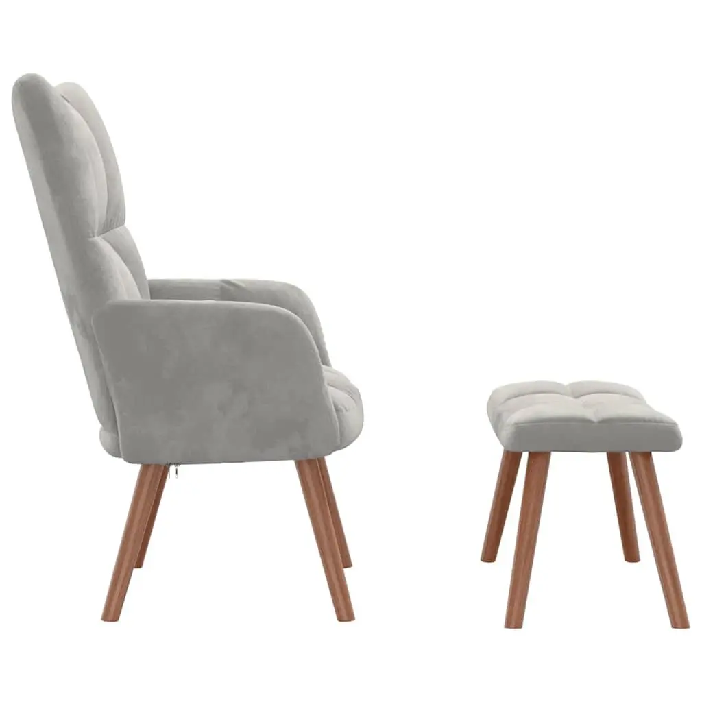 Armchair Footstool Relaxing Light Grey Velvet Upholstered Living Room