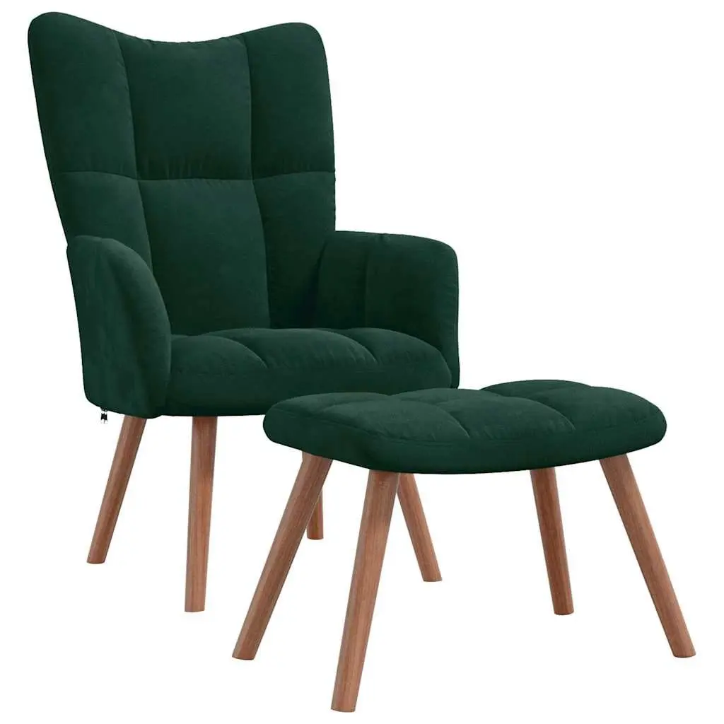 Green Velvet Chair and Stool for Home Use