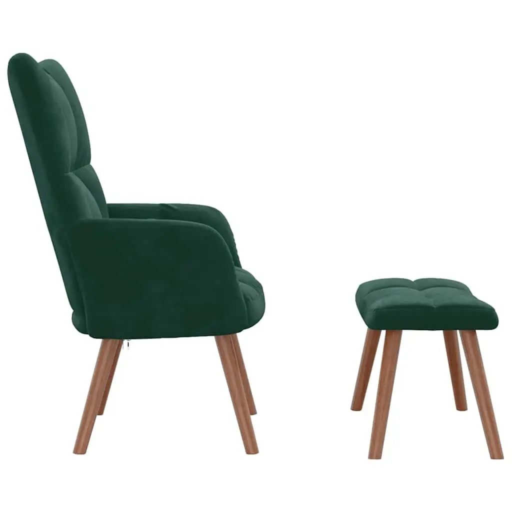 Green Velvet Chair and Stool for Home Use