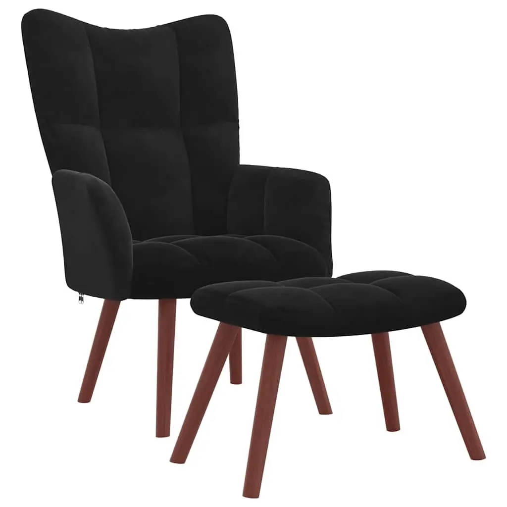 Armchair Footstool Relaxing Black Velvet Padded