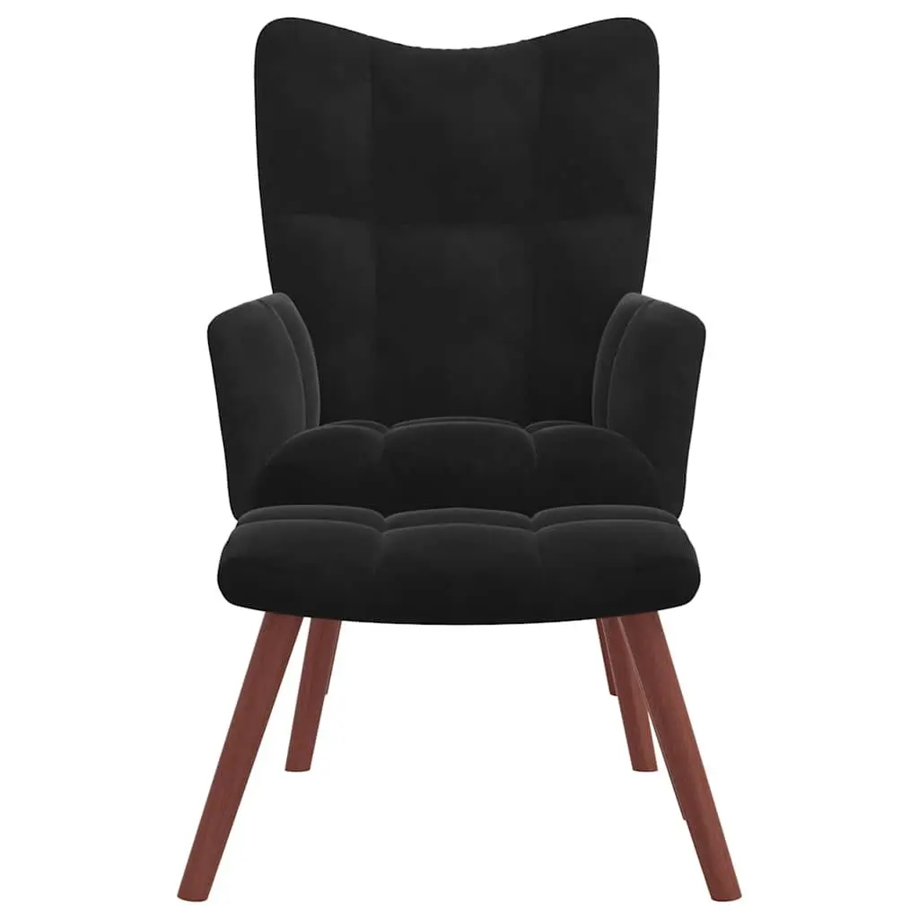 Armchair Footstool Relaxing Black Velvet Padded