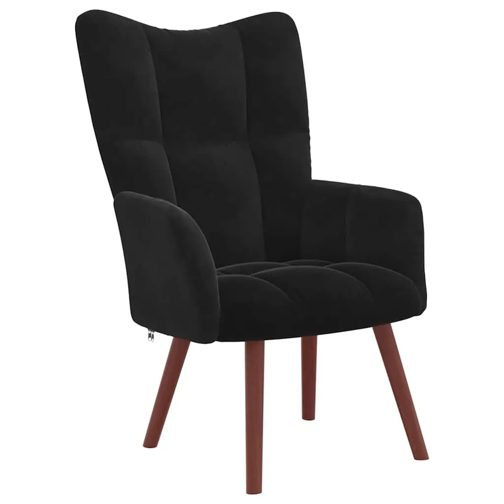 Armchair Footstool Relaxing Black Velvet Padded