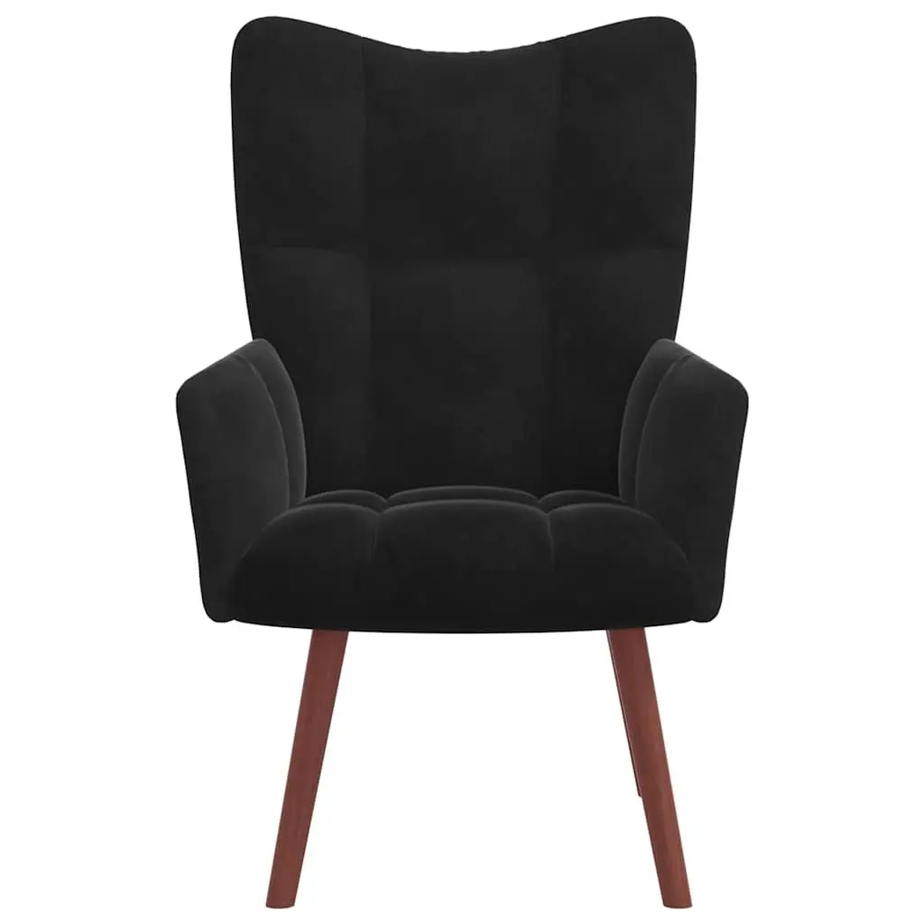 Armchair Footstool Relaxing Black Velvet Padded