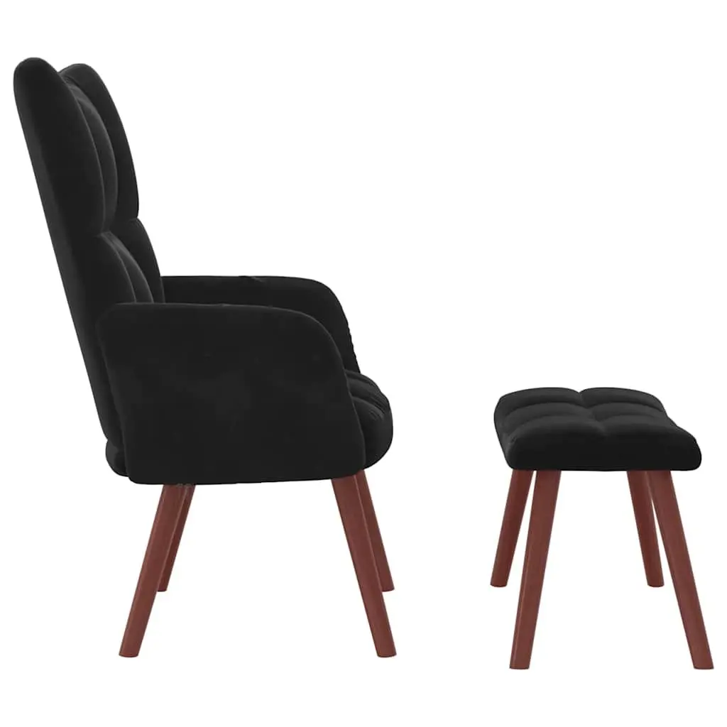 Armchair Footstool Relaxing Black Velvet Padded