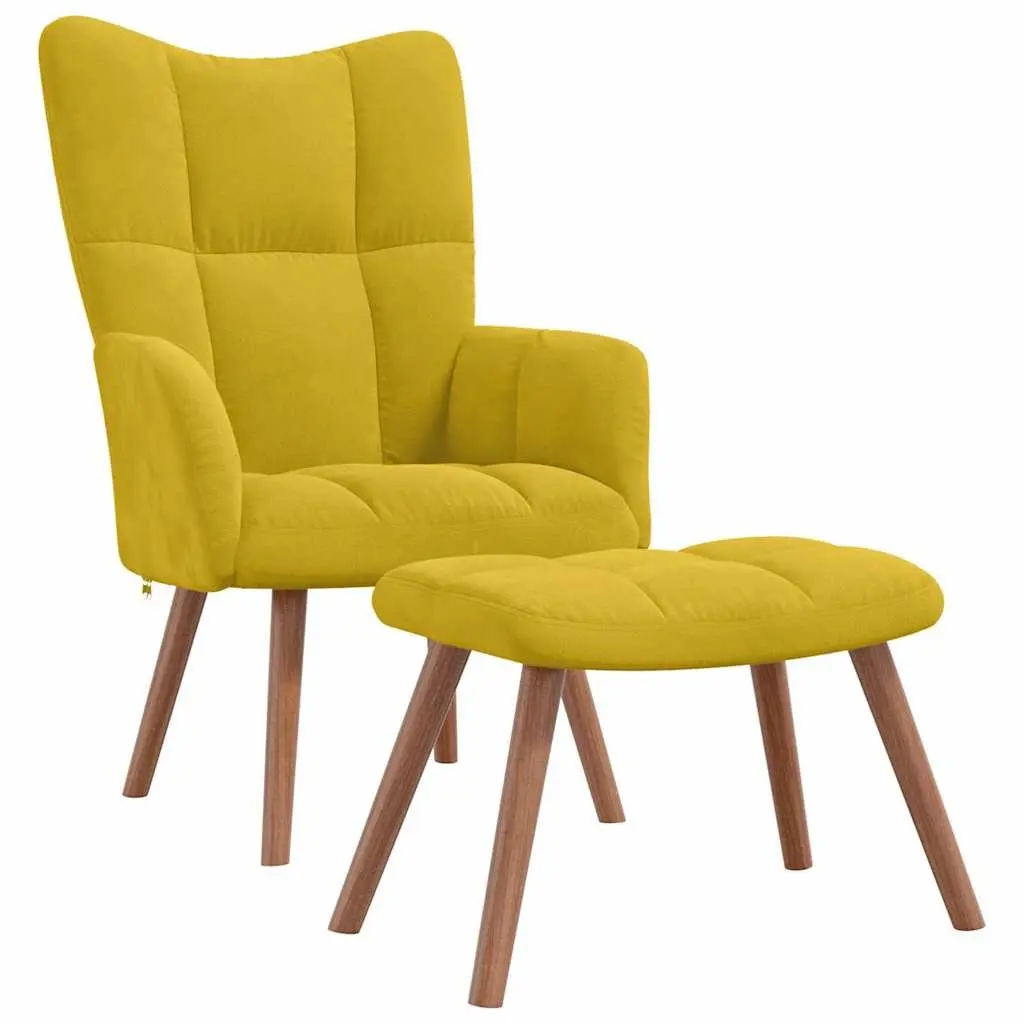 Mustard Yellow Velvet Relaxing Armchair with Footstool Padded Lounge Chair Set