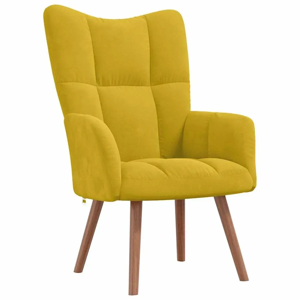 Mustard Yellow Velvet Relaxing Armchair with Footstool Padded Lounge Chair Set