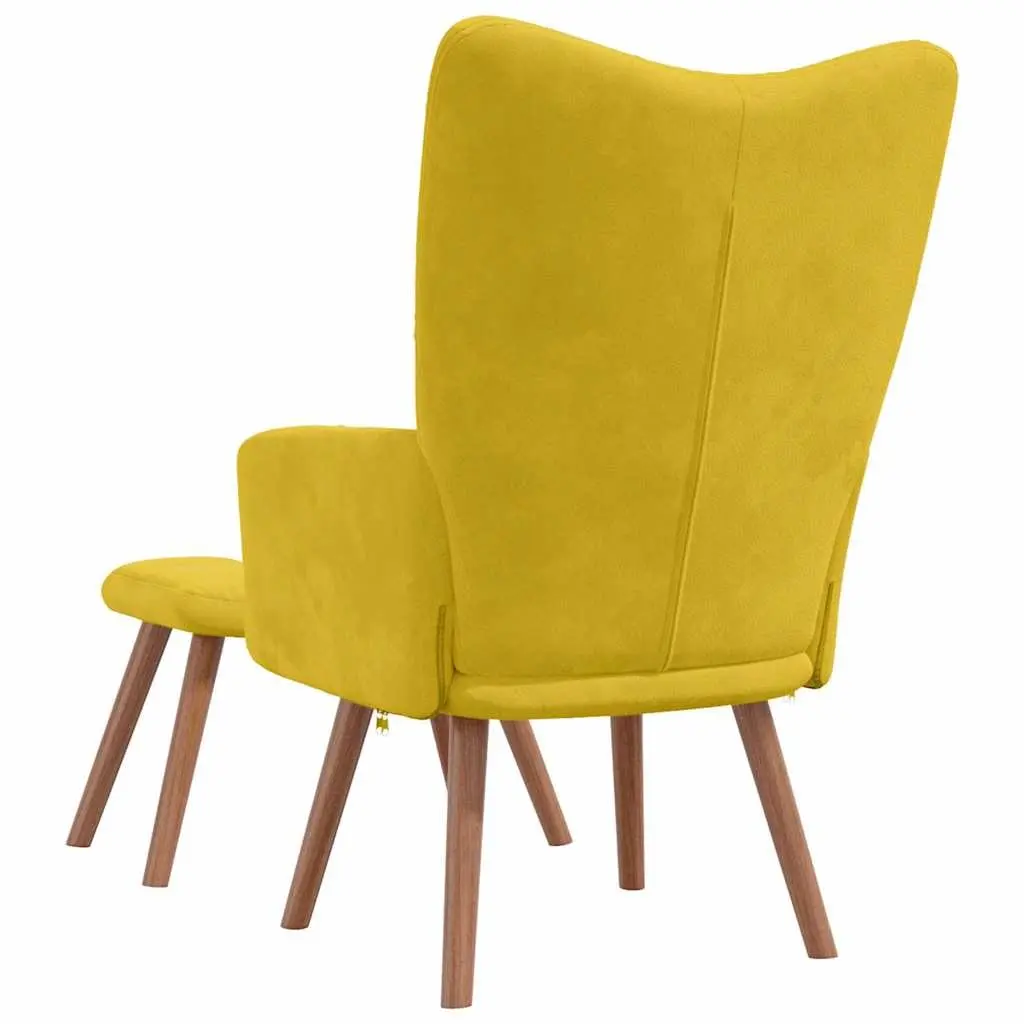 Mustard Yellow Velvet Relaxing Armchair with Footstool Padded Lounge Chair Set