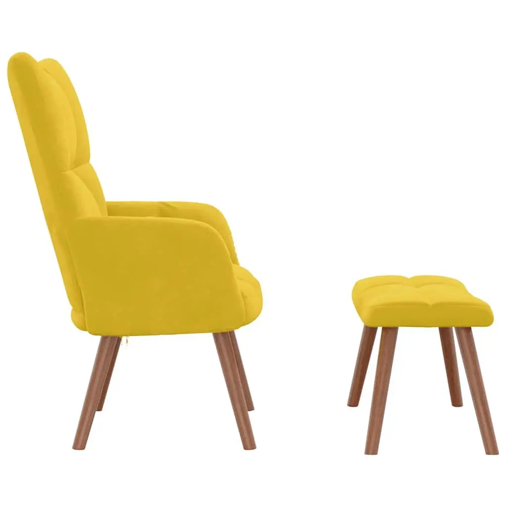 Mustard Yellow Velvet Relaxing Armchair with Footstool Padded Lounge Chair Set