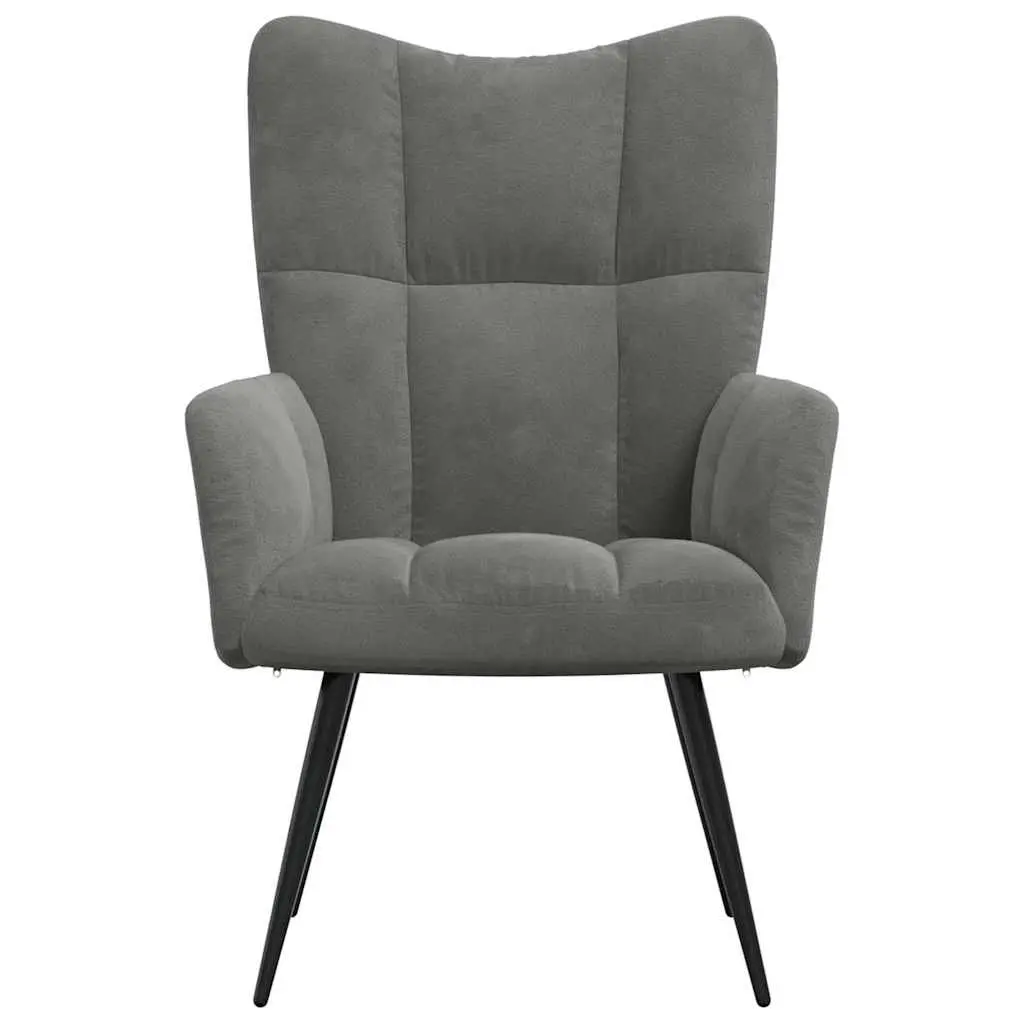 Relaxing Armchair Grey Velvet Upholstered Lounge Chair Comfortable Seating