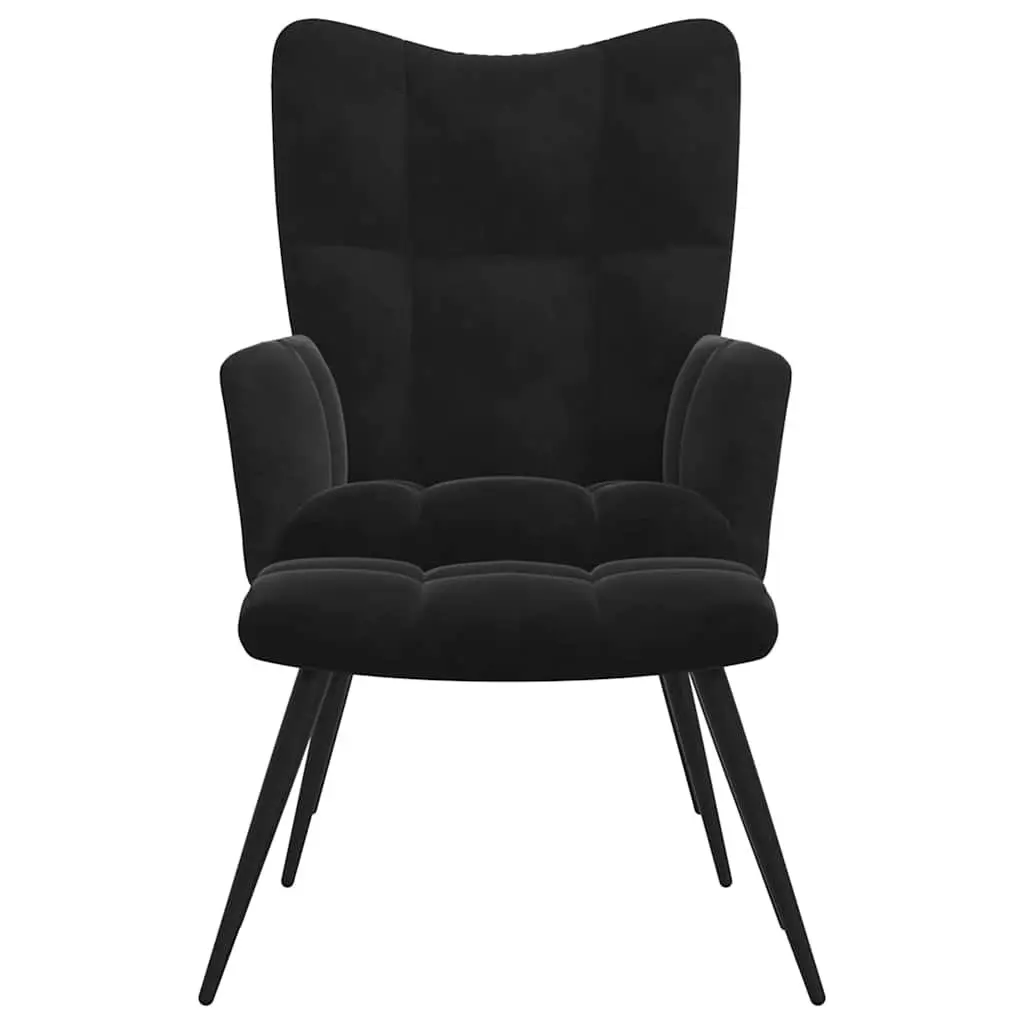 Black Velvet Armchair with Footstool Accent Chair Relaxing Lounge Chair