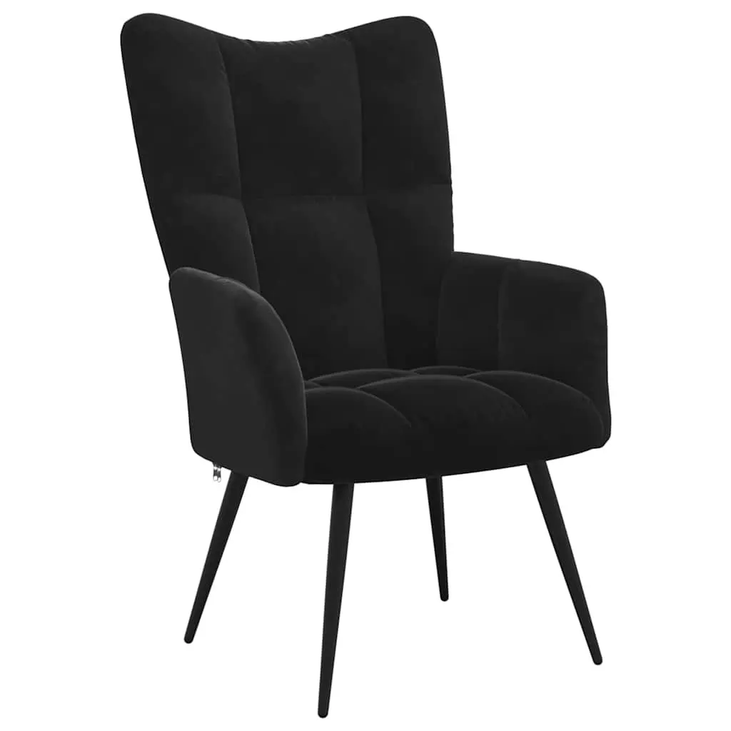 Black Velvet Armchair with Footstool Accent Chair Relaxing Lounge Chair