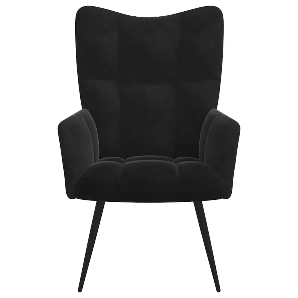 Black Velvet Armchair with Footstool Accent Chair Relaxing Lounge Chair