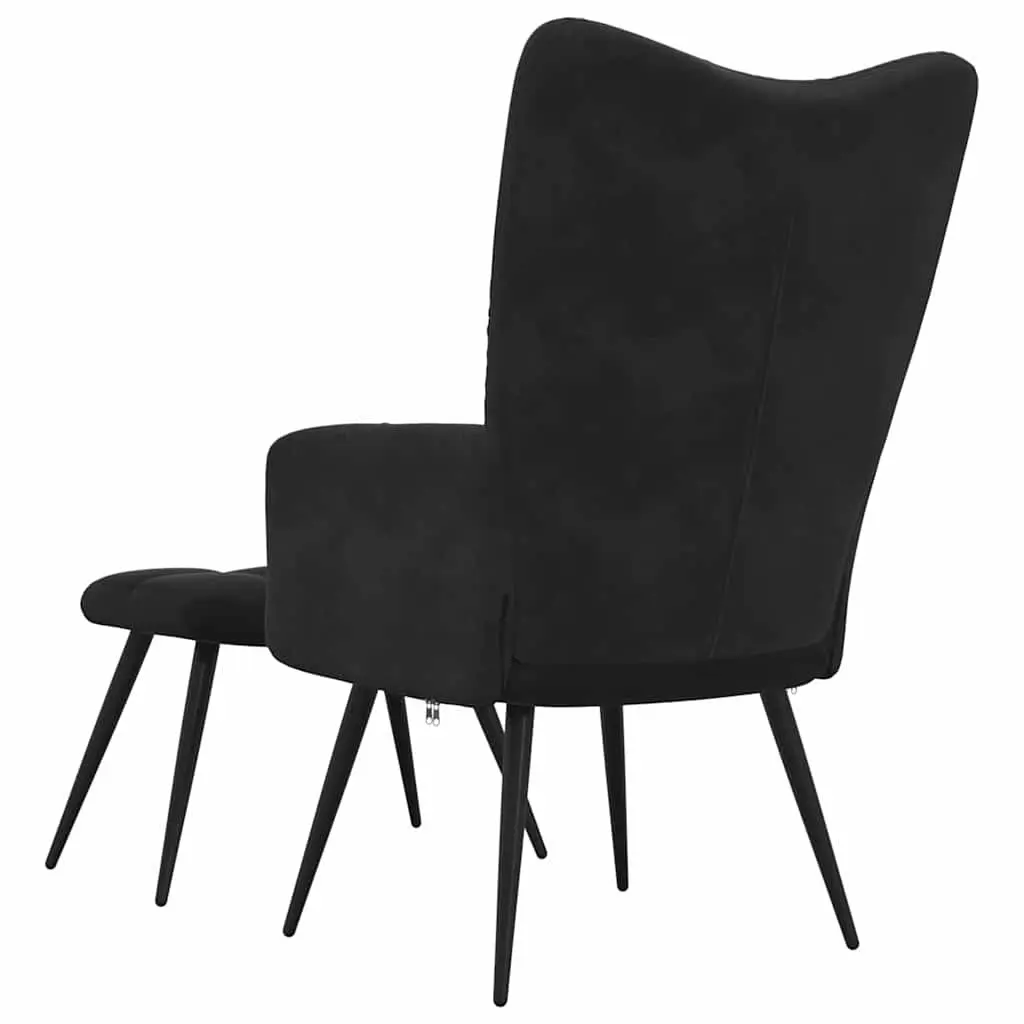 Black Velvet Armchair with Footstool Accent Chair Relaxing Lounge Chair