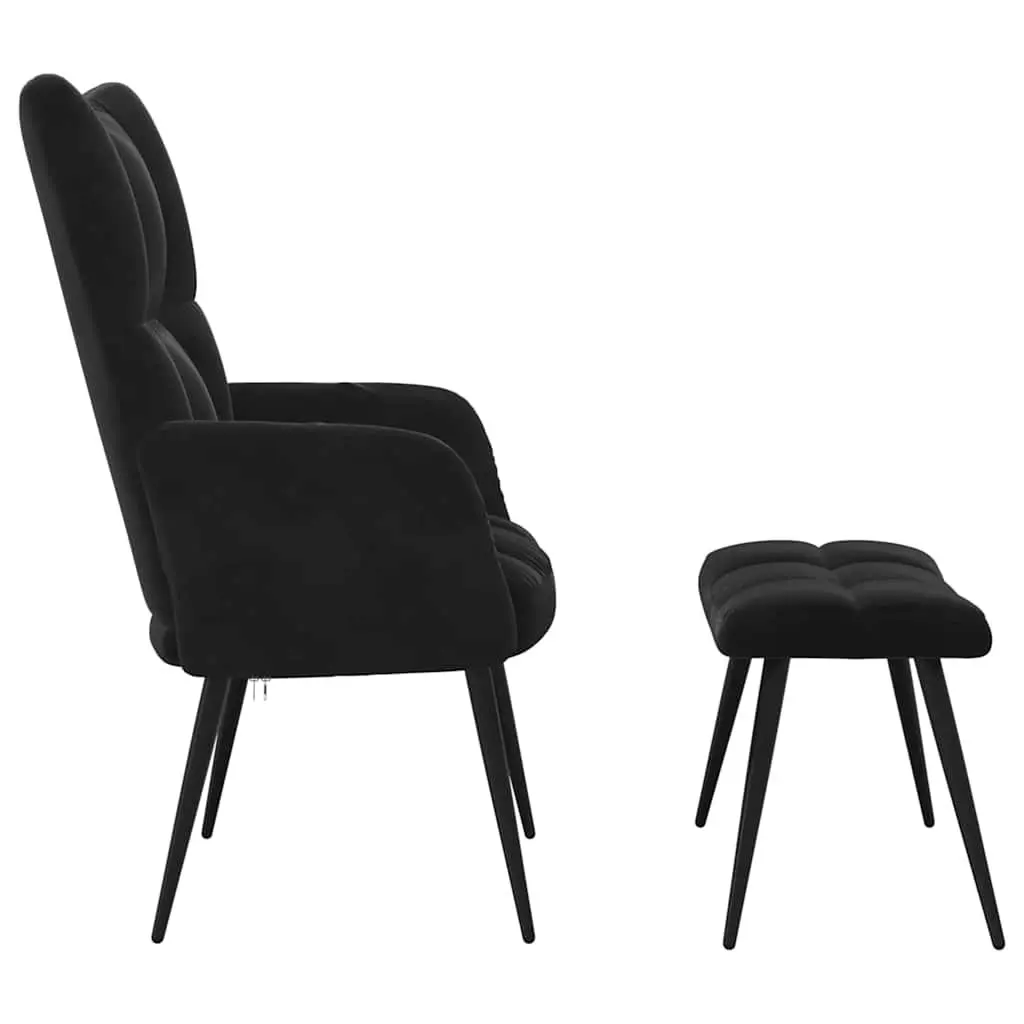 Black Velvet Armchair with Footstool Accent Chair Relaxing Lounge Chair