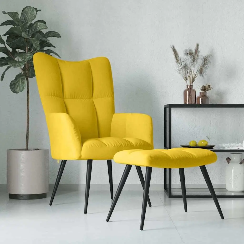 Velvet Armchair with Stool Relaxing Chair Mustard Yellow
