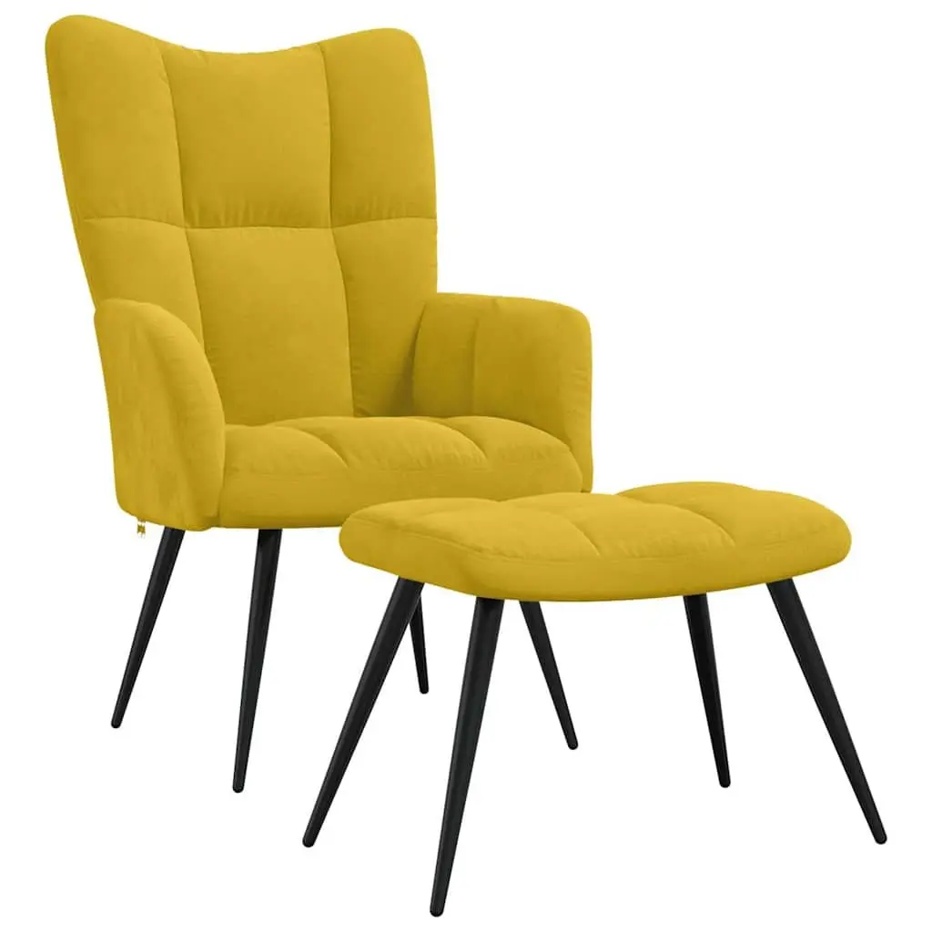 Velvet Armchair with Stool Relaxing Chair Mustard Yellow