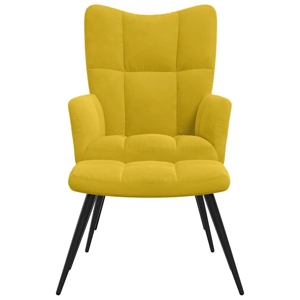 Velvet Armchair with Stool Relaxing Chair Mustard Yellow