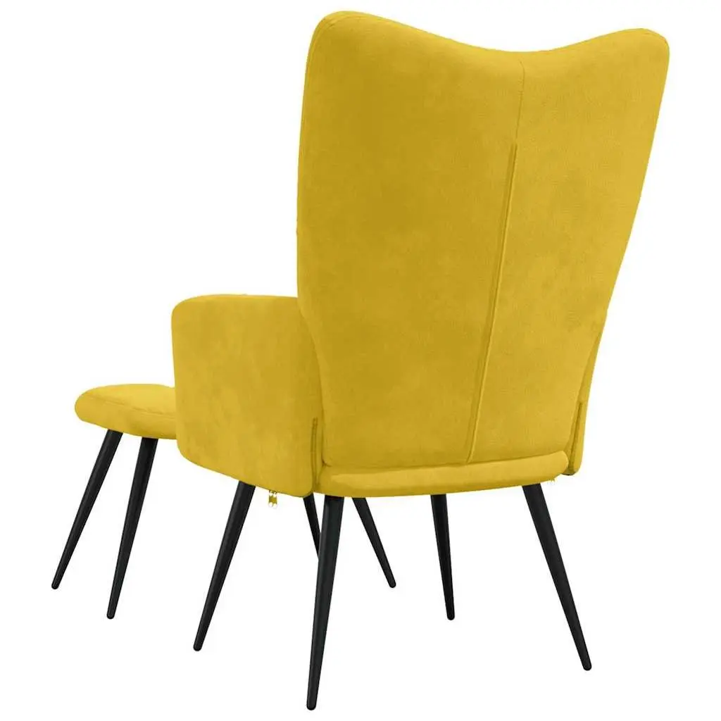 Velvet Armchair with Stool Relaxing Chair Mustard Yellow