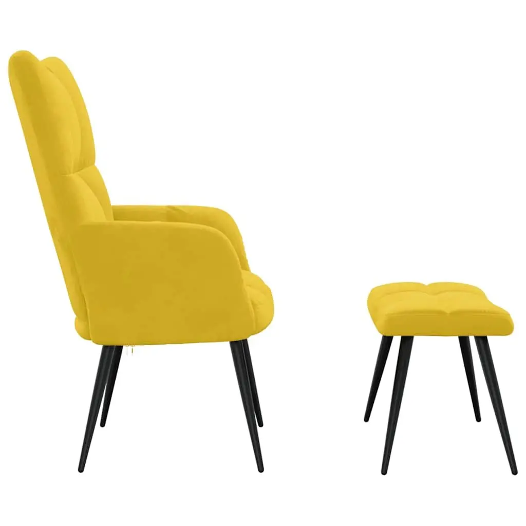 Velvet Armchair with Stool Relaxing Chair Mustard Yellow