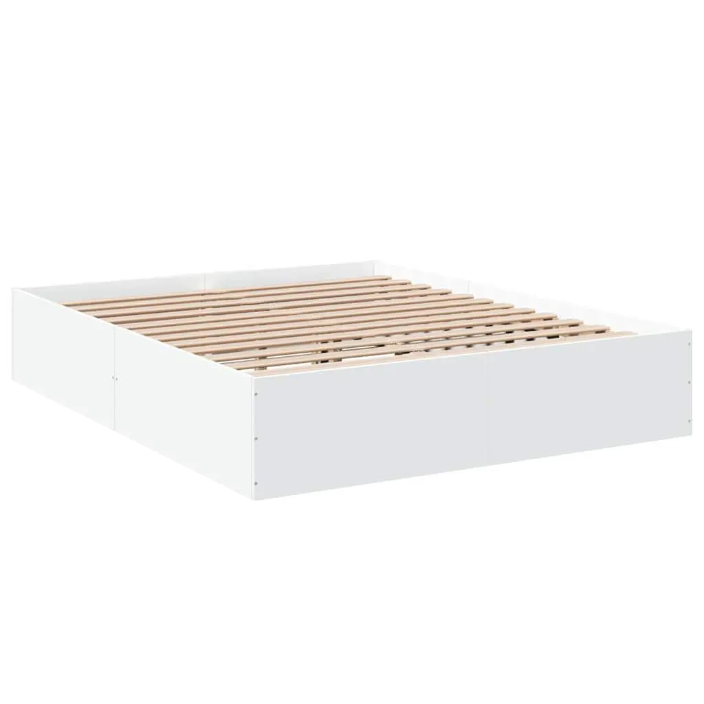 Bed Frame White 150x200 cm Modern Design Slatted Base Bedroom Furniture