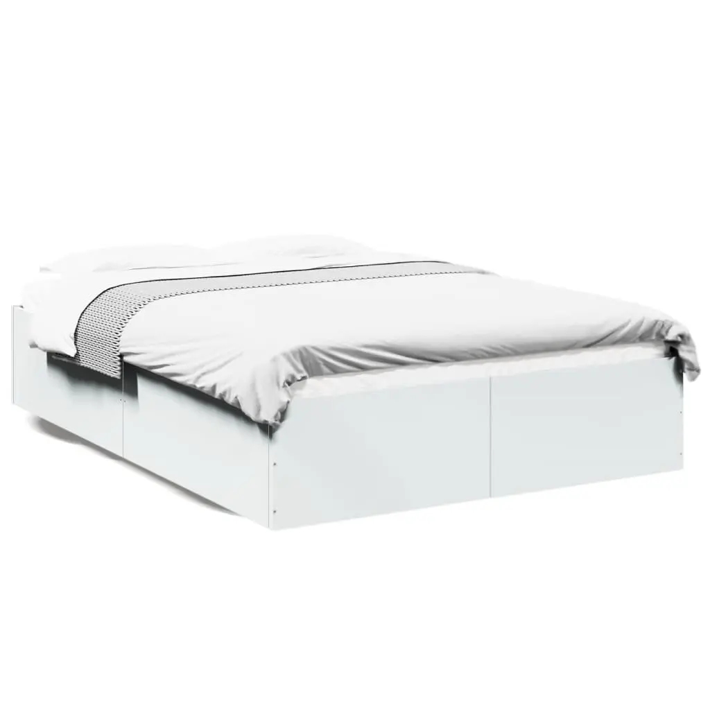 Bed Frame White 135x190 cm Modern Design Engineered Wood Slats Support