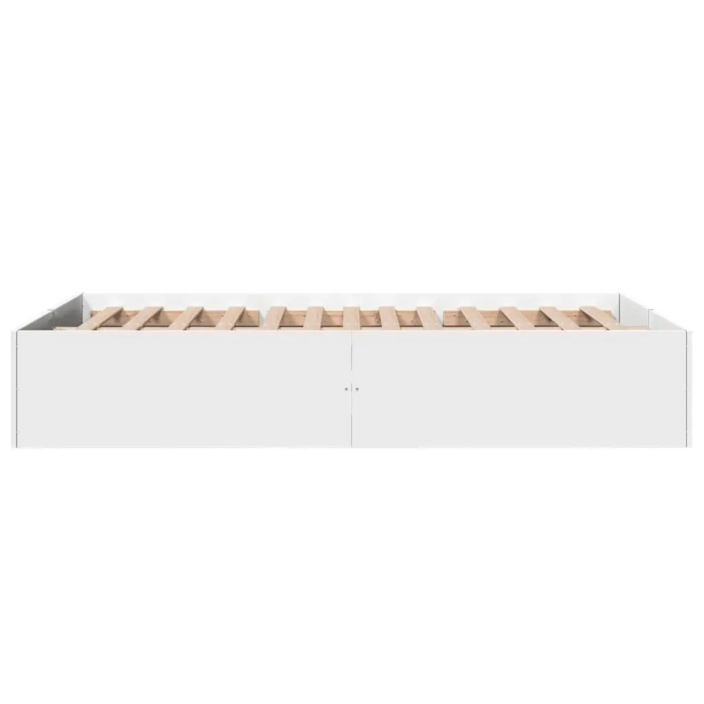 Bed Frame White 135x190 cm Modern Design Engineered Wood Slats Support
