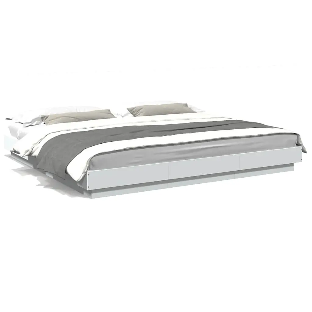 King Bed Frame with Slats and LED Lights