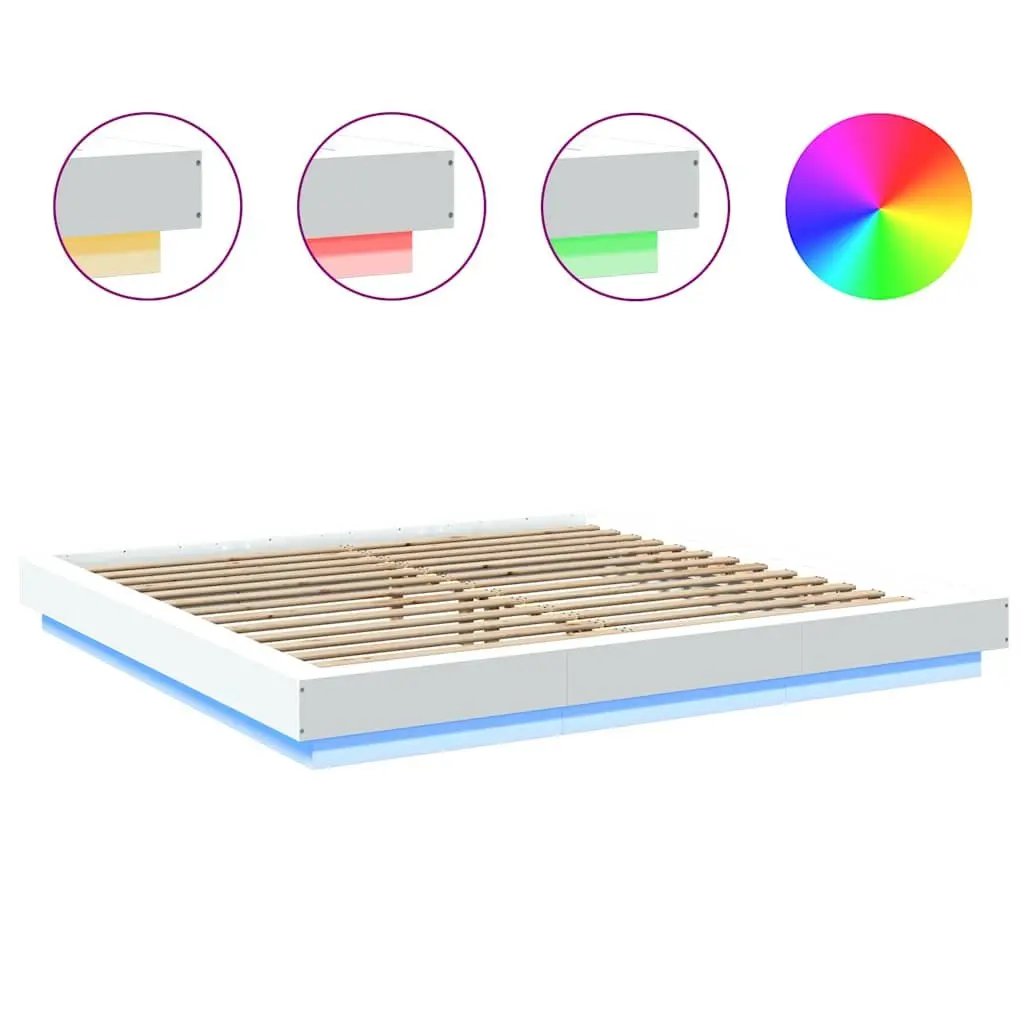 King Bed Frame with Slats and LED Lights
