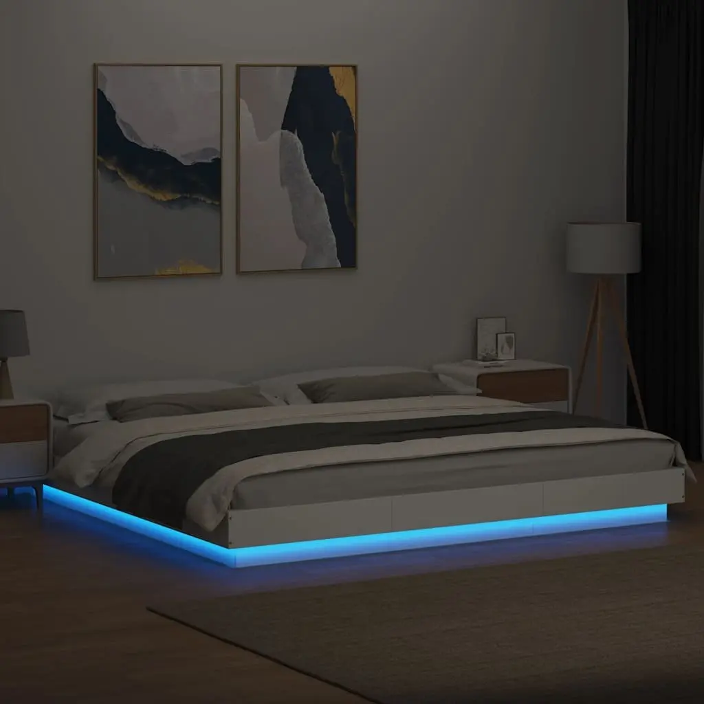 King Bed Frame with Slats and LED Lights
