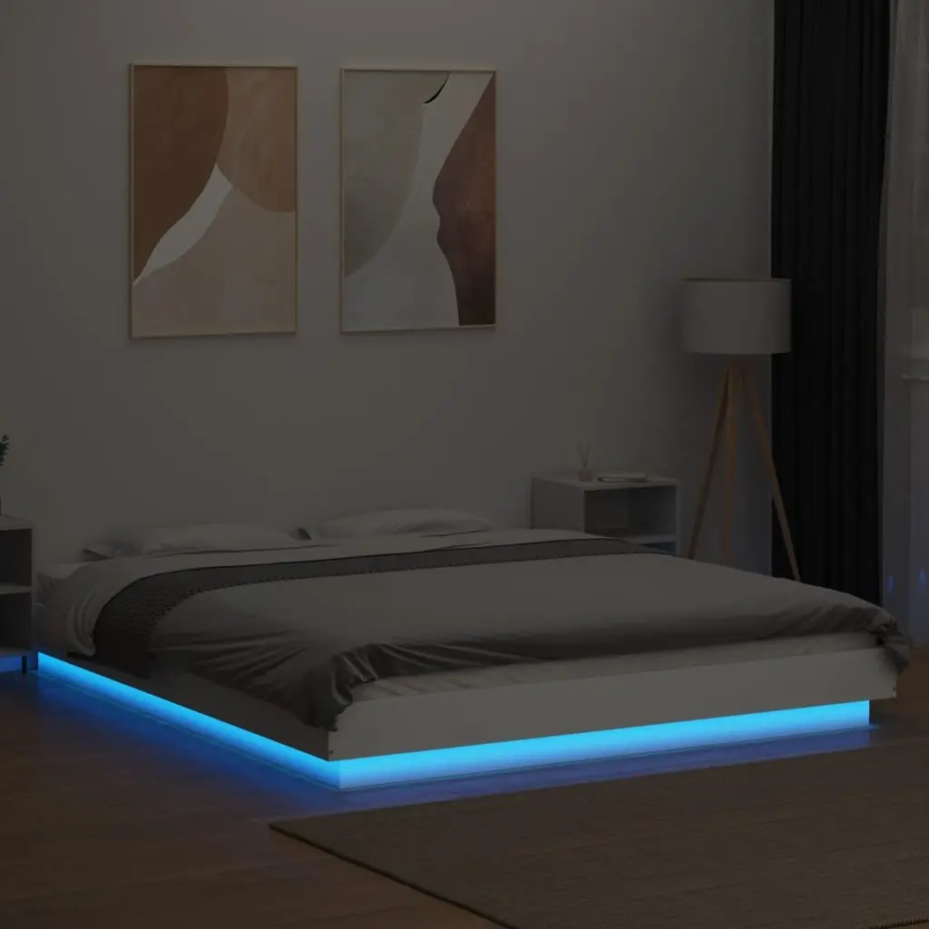 Bed Frame RGB LED Lights Slatted Base 150x200cm White
