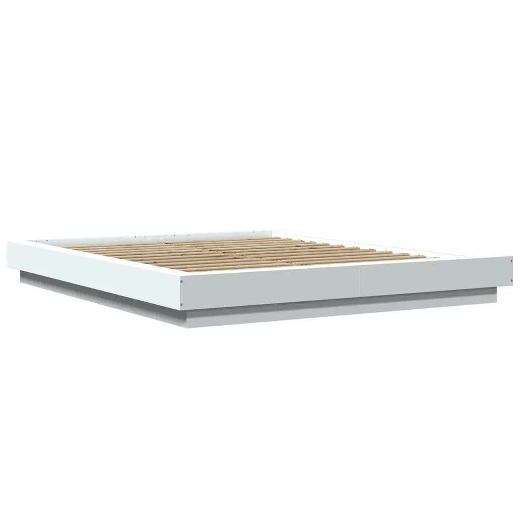 Bed Frame RGB LED Lights Slatted Base 150x200cm White
