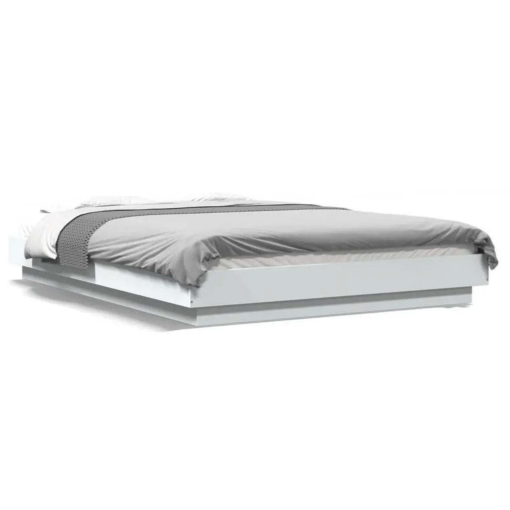 Bed Frame White Slatted Base RGB LED Lights 135x190 cm