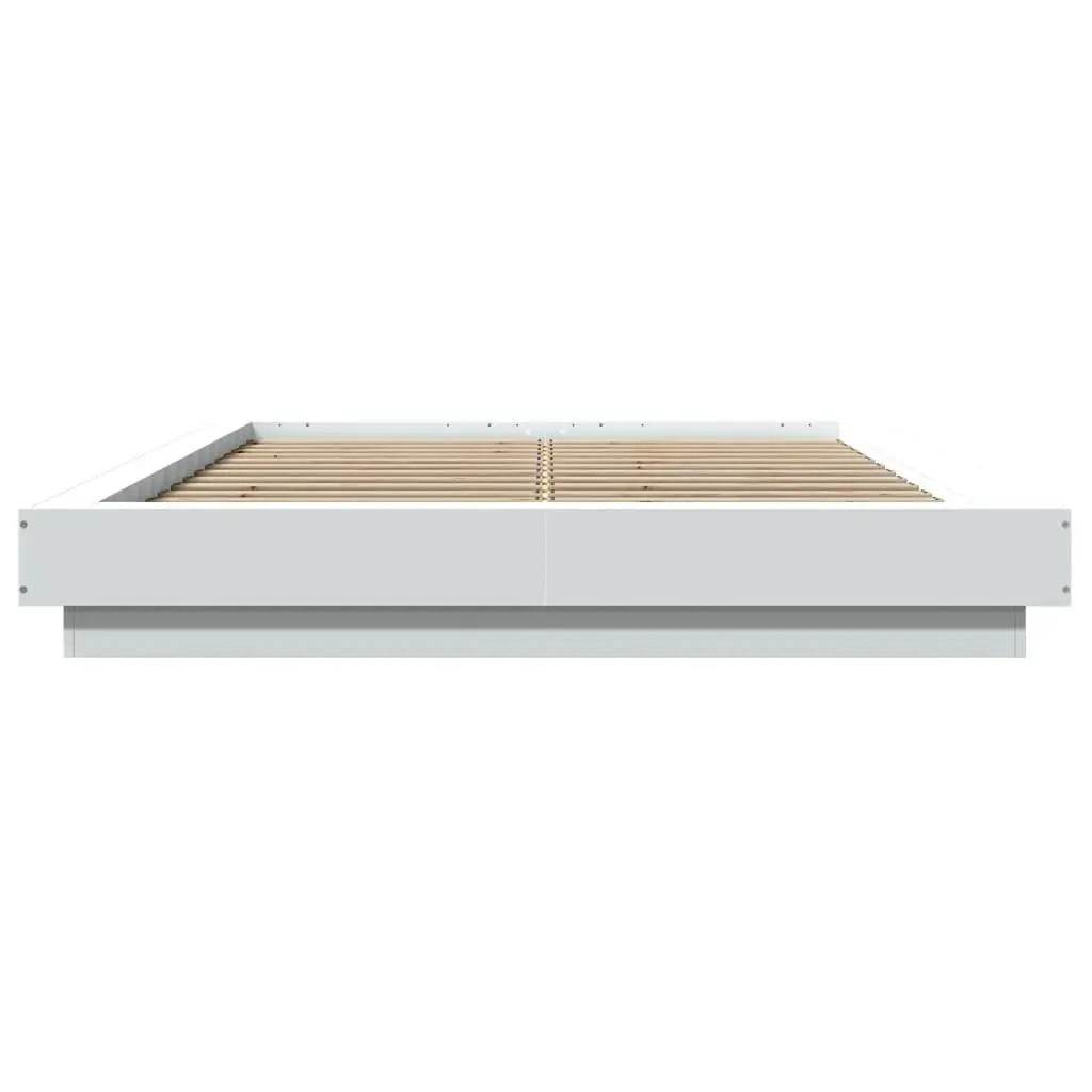 Bed Frame White Slatted Base RGB LED Lights 135x190 cm