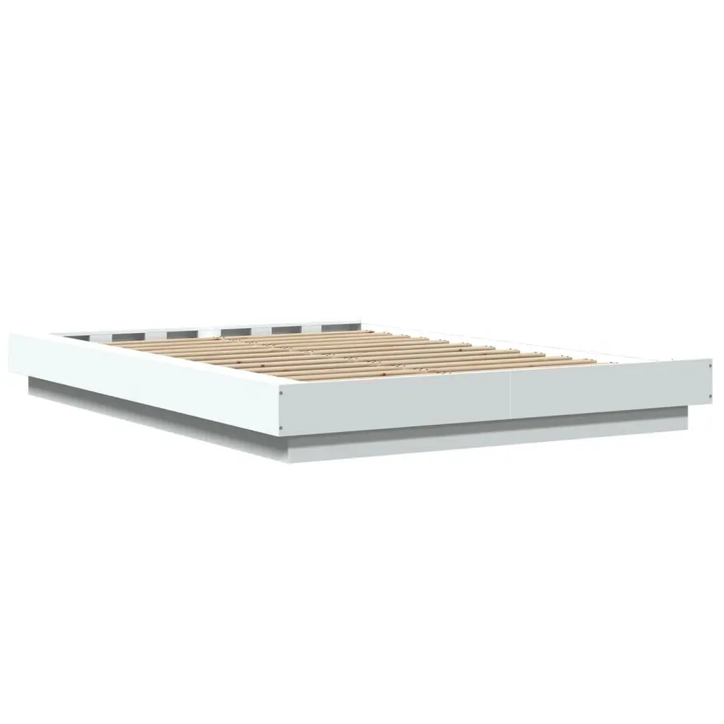Bed Frame White Slatted Base RGB LED Lights 135x190 cm