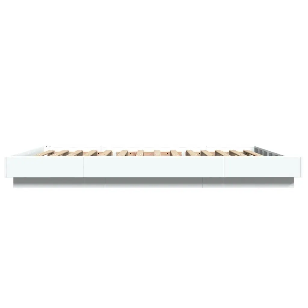 Bed Frame White Slatted Base RGB LED Lights 135x190 cm