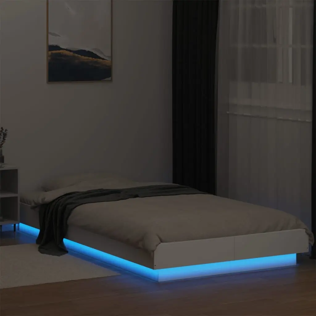 Bed Frame RGB LED Lights Slatted Base White 90x190 cm Modern