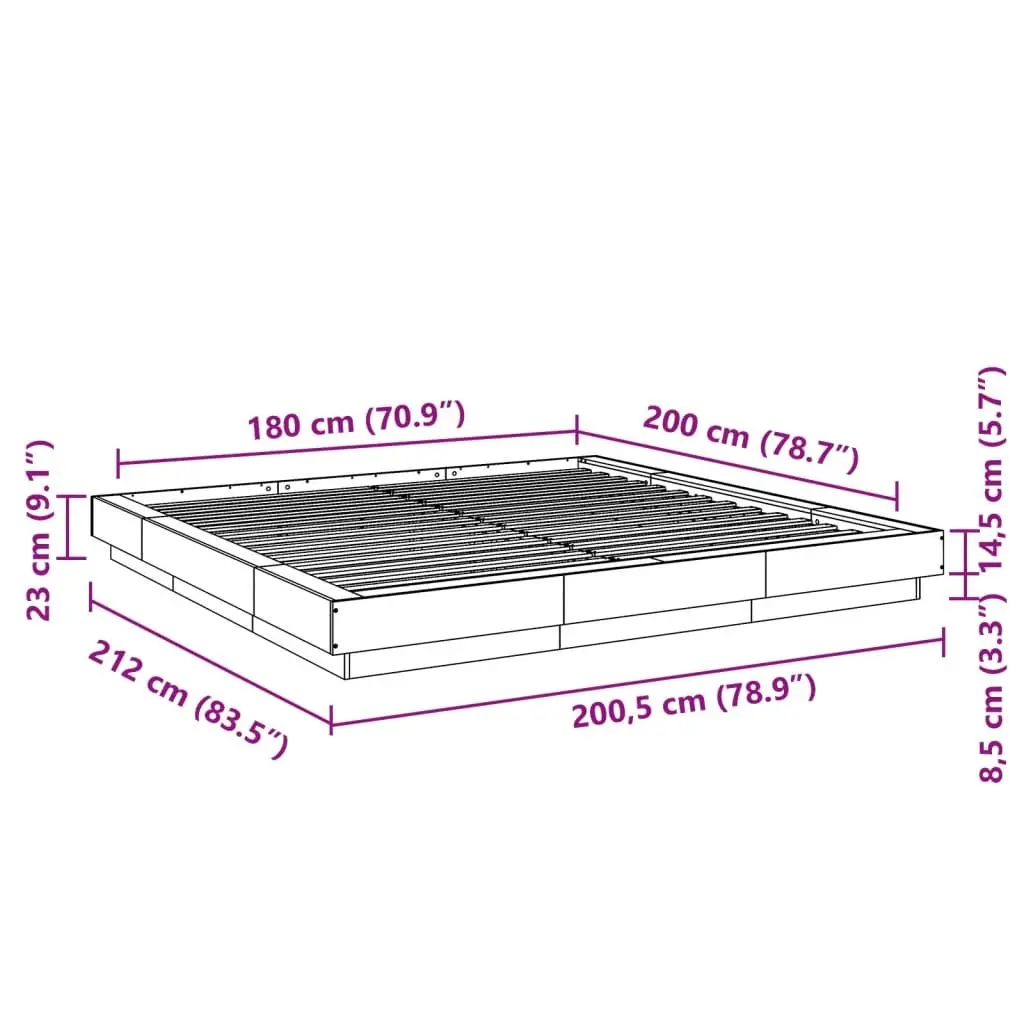 King Size Bed Frame Modern White Engineered Wood Slatted Base 183x203cm