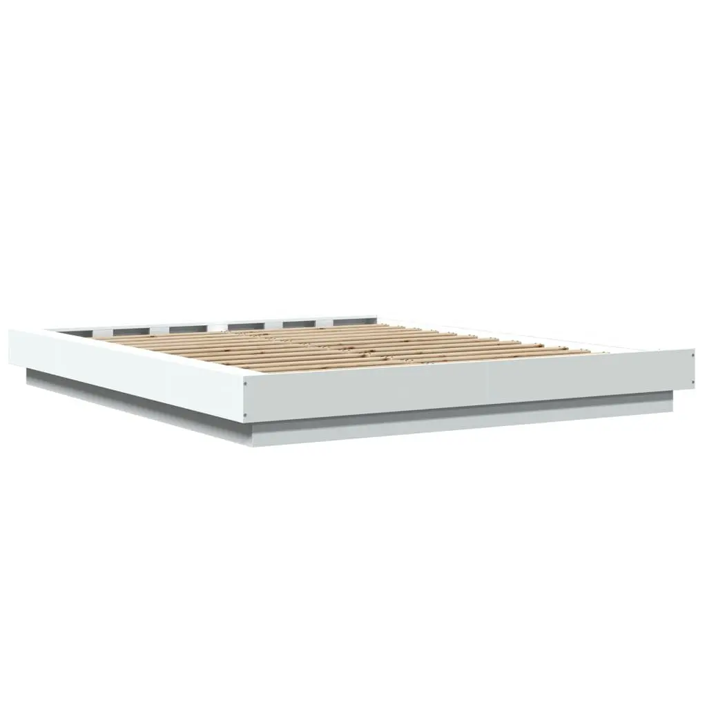 Bed Frame White 150x200 cm Modern Design Slatted Base Bedroom Furniture